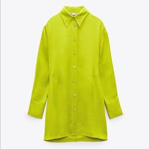 Zara lime satin effect dress NWT